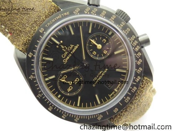 0118 SmoothTexture Speedmaster “Dark Side of The Moon” Real Ceramic OMF 1:1 Best Edition Vintage Black on Brown Leather Strap A 7975